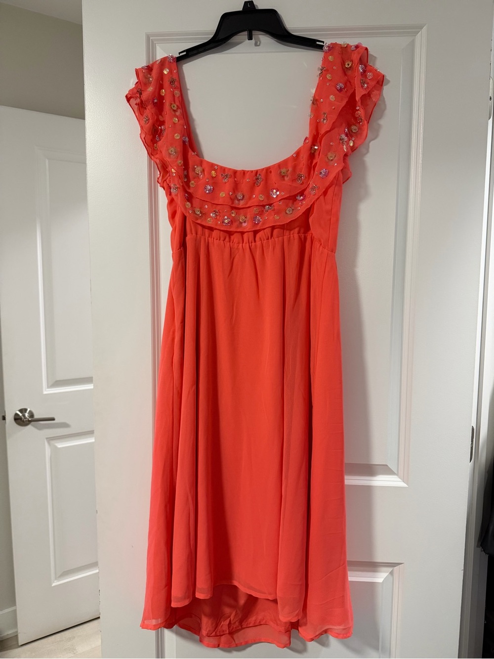 ASOS Coral High-Low Embellished Ruffle Dress